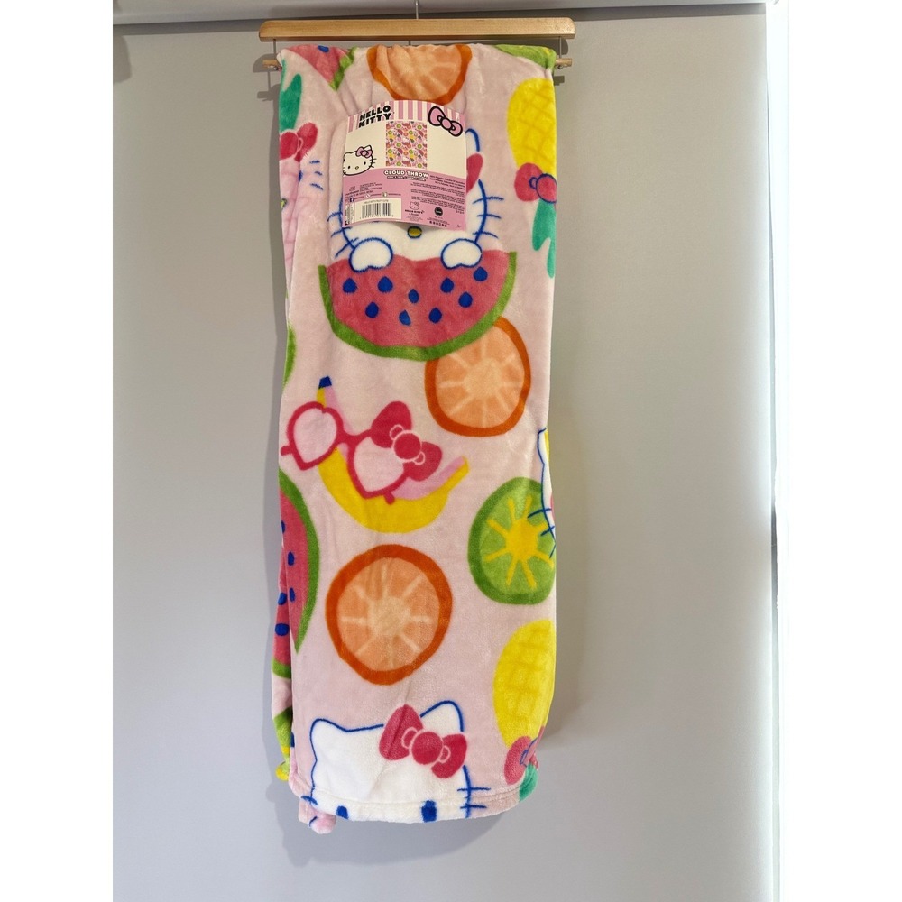 Hello‎ Kitty Cloud Throw Blanket Pink Fruit Watermelon Cute Soft 60"x70"